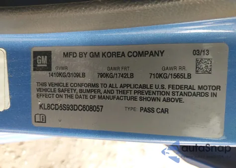 2013 Chevrolet Spark 1Lt Auto from USA, damaged, VIN KL8CD6S93DC608057